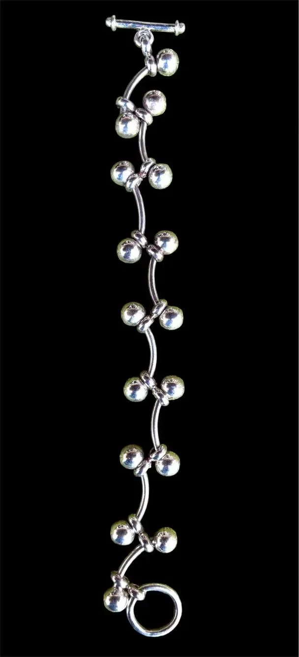 Vintage Peru 950 Sterling Silver Sphere Berry Chain Link Bracelet 8